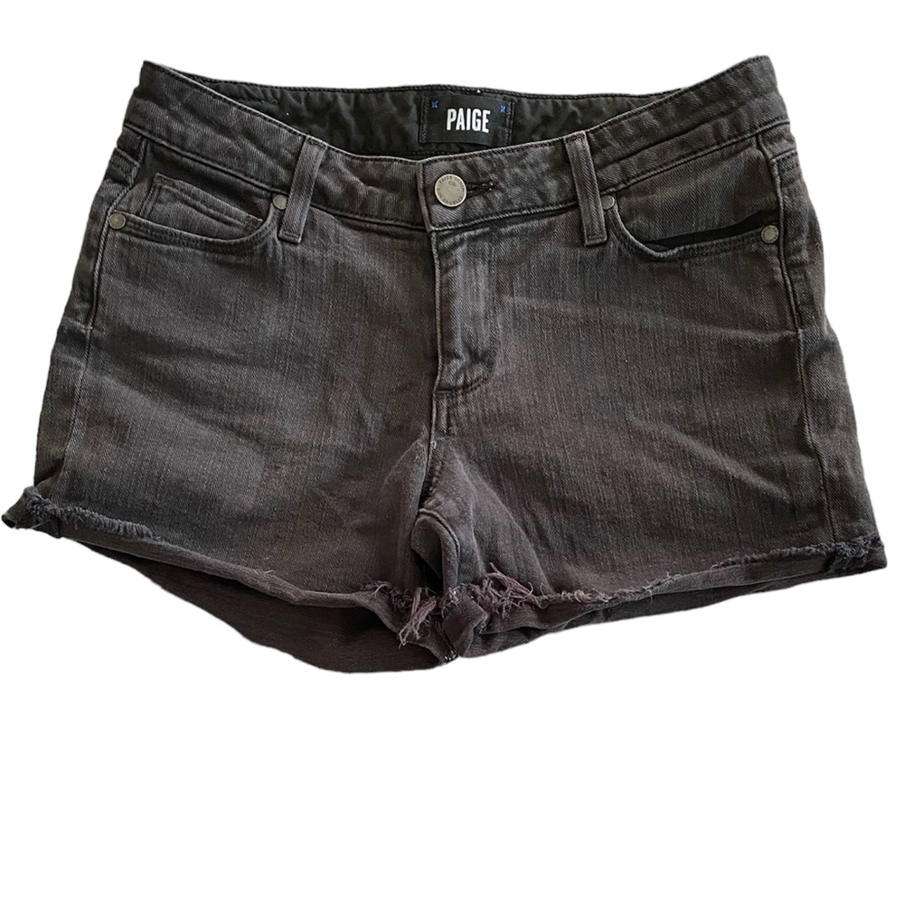 PAIGE Premium Denim Black Jimmy Jimmy Distressed Cutoff Jean Shorts Size…